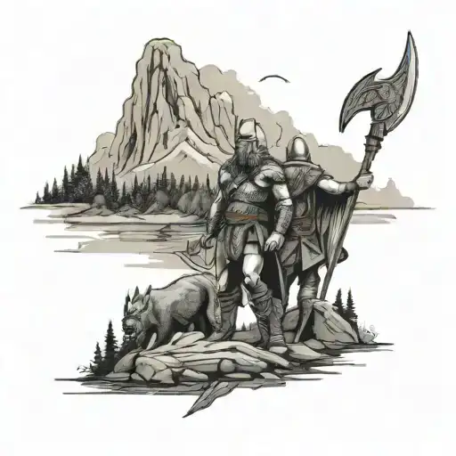 Vikings In The Forest And Mountain Landscape