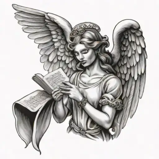 Female Angel Holding An Open Scroll Letter