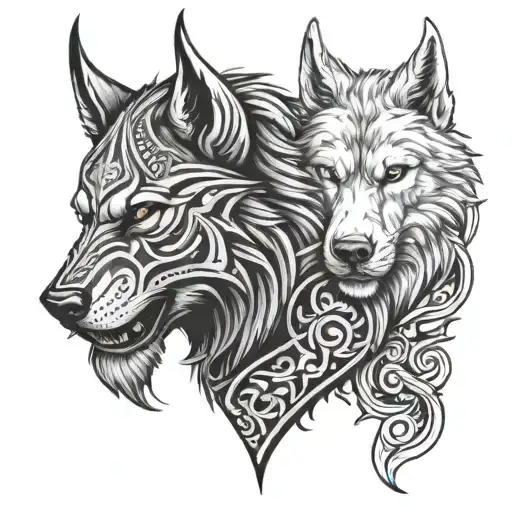 Viking And Wolf Head