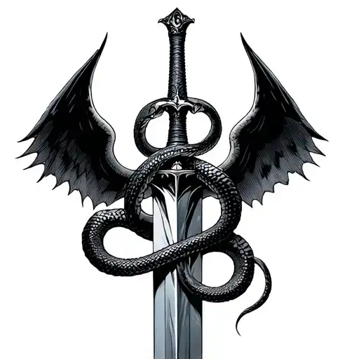 Sword Upside Down With Snake Wrapped And Wings At The Top