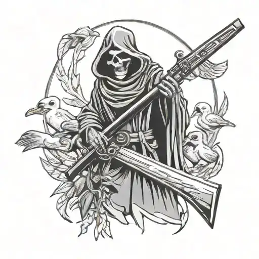 Grim Reaper With Shotgun And A Lanyard Of Dead Ducks