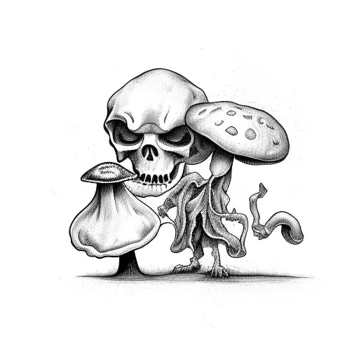 A Minimalistic Depiction Of The Grim Reaper Holding A Dying Mushroom