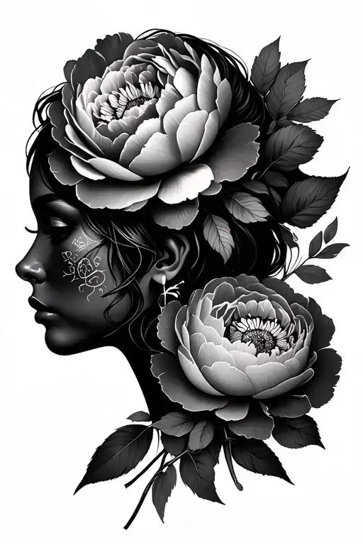 Peonies With Virgo Zodiac Girl Side Profile