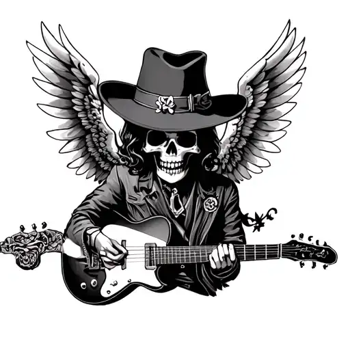 Fedora With Skulls With Guitars As Angel Wings