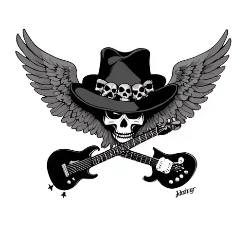 Fedora With Skulls On The Fedora With Guitars As Angel Wings