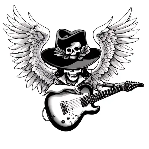 Fedora With Skulls On The Fedora With Guitars As Angel Wings