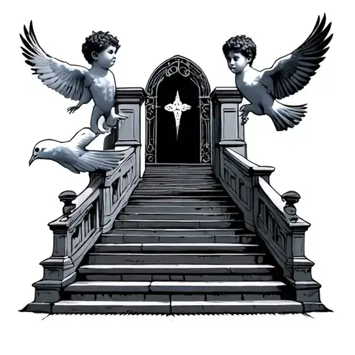Heaven Stairs Gates Boy And Doves