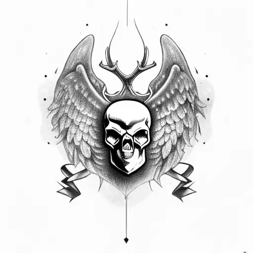 Skull Of A Deer With Angel Wings