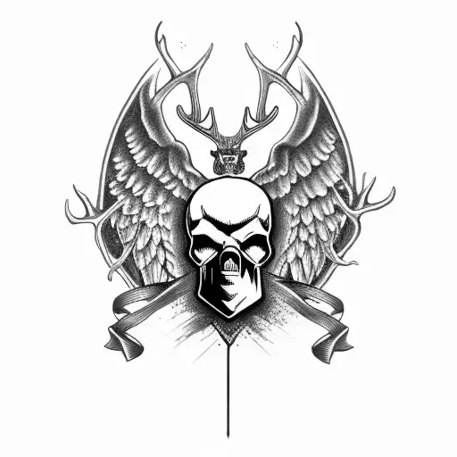 Skull Of A Deer With Angel Wings