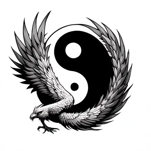 Phoenix With Its Tail Surrounding A Yin Yang