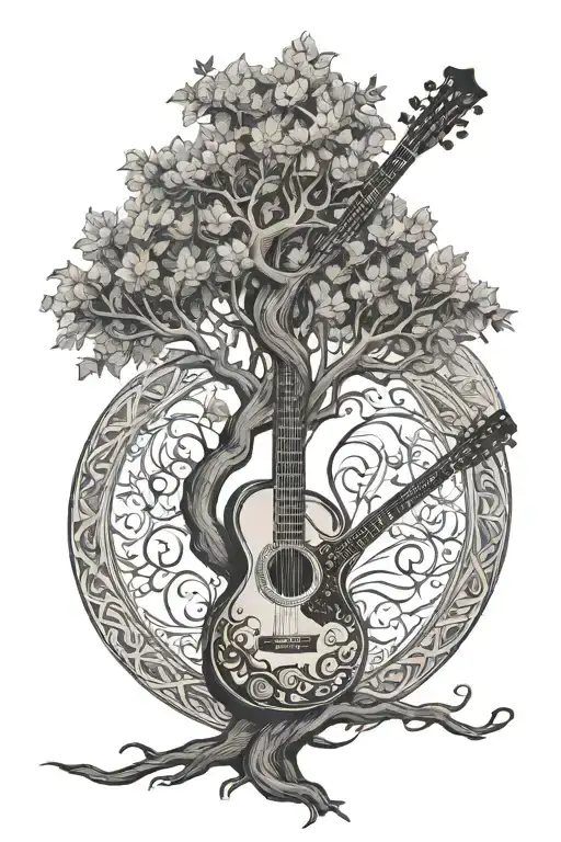 Tree Of Life With Acoustic Guitar Intertwined