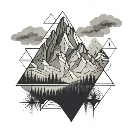 Non-color Tattoo Of The Profile Of A Mountain Inside A Geometric Figure Like A Rhombus