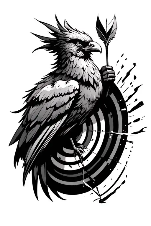 Dart Phoenix Bird Holding Dart Hitting The Bullseye