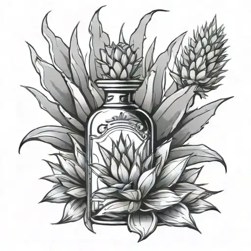 Agave With Tequila Bottle