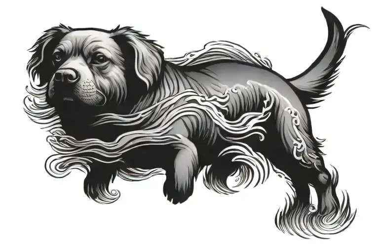 Dog Learning To Swimming In Ocean Scene