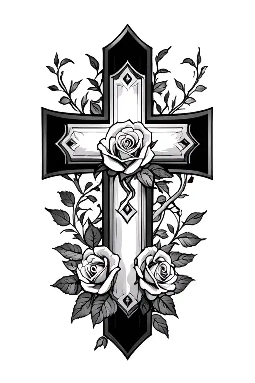 Cross With Roses Intertwined