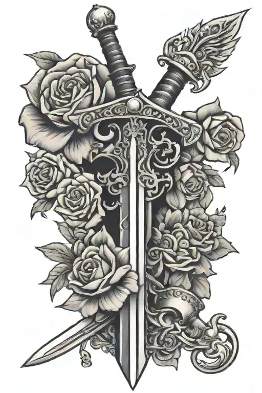 Sword And Crown With Flowers