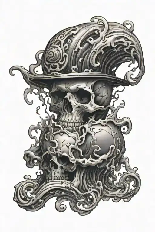 Skull Rising From Black Liquid Flows