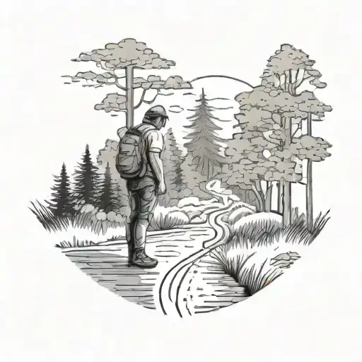 A Man Stands On A Road In The Middle Of A Forest And Looks Into The Distance