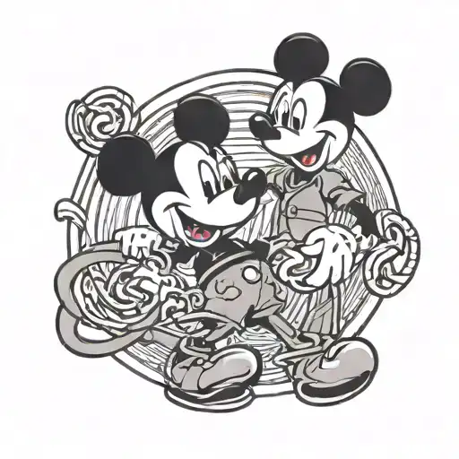 Mickey Mouse Holding A Dog Leash Around Goofy's Neck
