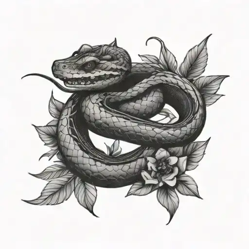 Snake Slithering Through Flowers Growing