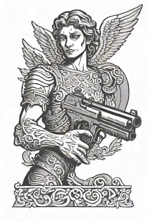 Gun In Angel's Hand Face Closed