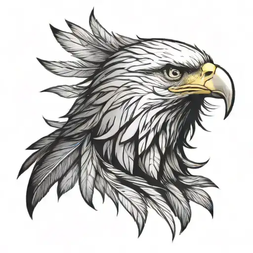 Eagle Head With Feathers Falling