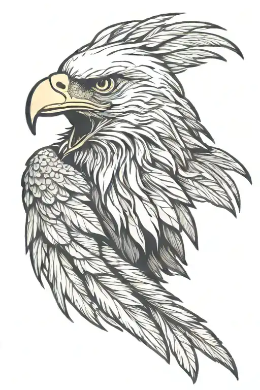 Eagle Head With Feathers Falling