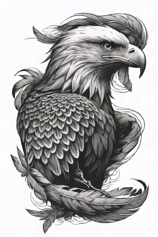 Eagle Head With Feathers Wrapping Arm