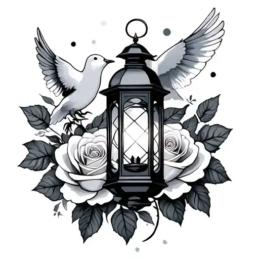 Lantern Light With Roses And A Dove