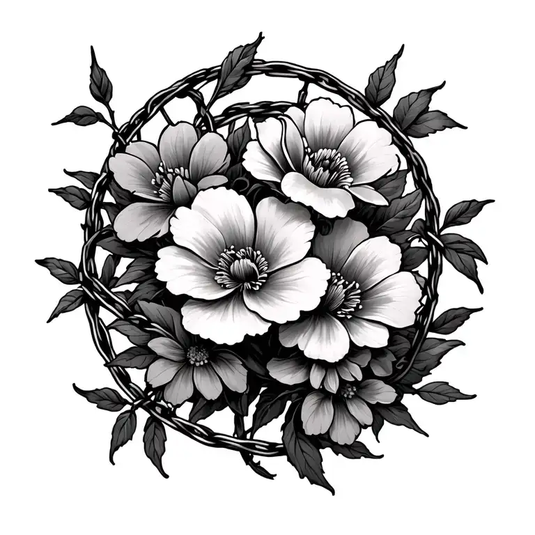 Flowers And Barbwire Vines