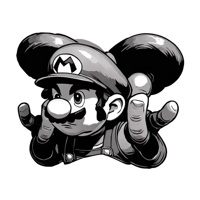 My Sons Hand Detailed Greyscale Super Mario Themed