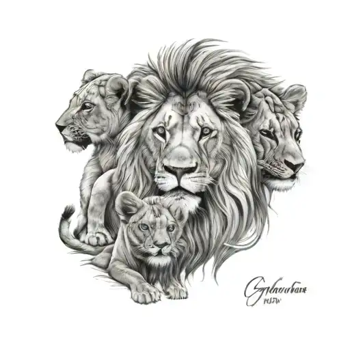 Lion Head With 2 Cubs