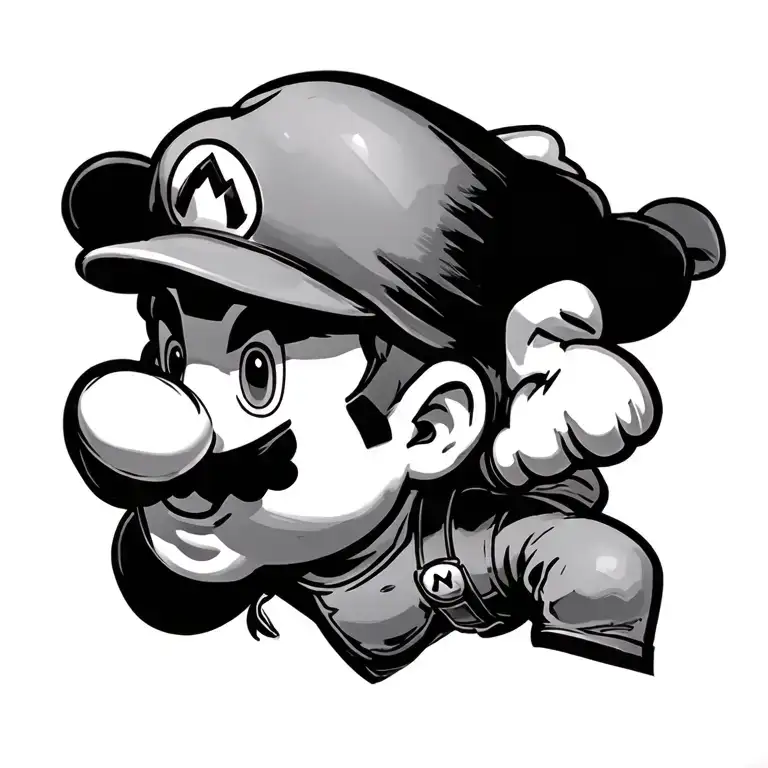 My Sons Hand Detailed Greyscale Super Mario Themed