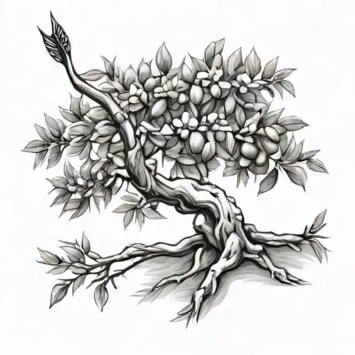 Olive Tree With Bow And Arrow Leaning Against It