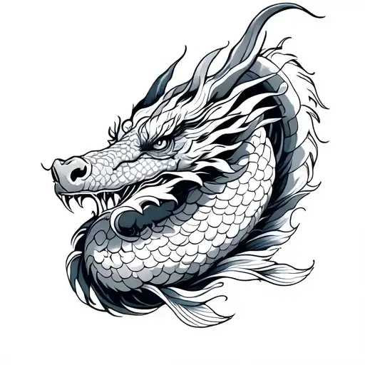 Dragon With A Koi Fish And Japanese Waves