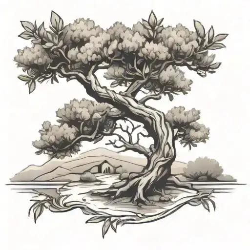 Olive Tree With A Bow And Arrow Leaning Against It On The Ground