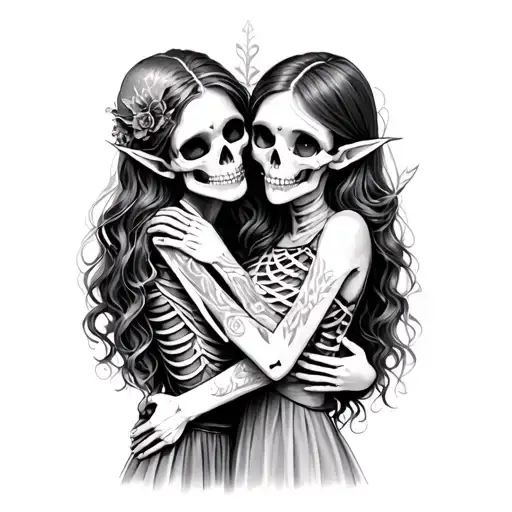 Skeleton And Elf Girl Hugging