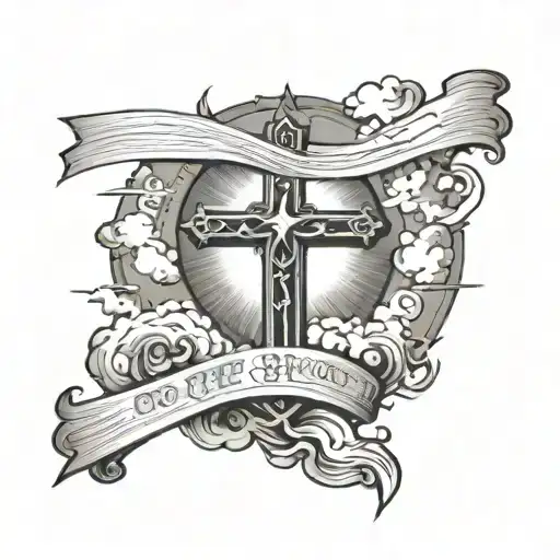 One Cross In The Clouds Surrounding And A Bible Scripture Beneath It And The Sun Shining Down On It