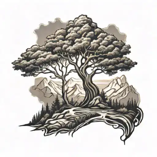 Mountain Trekking Trail With Intricate Tree