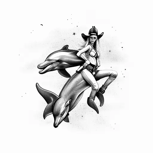Sexy Cowgirl Riding Dolphin
