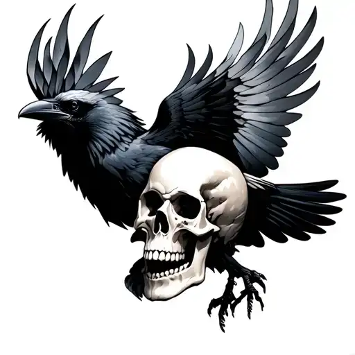 Flying Raven Carrying Skull