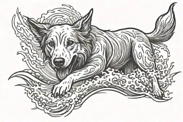 Happy Dog Emerging From Ocean Scene