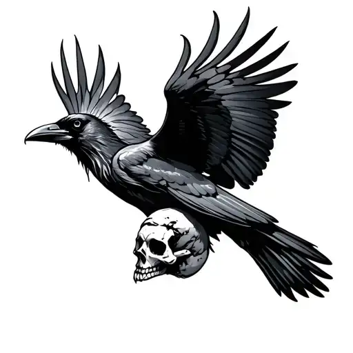Flying Raven Carrying Muddy Skull