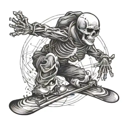 Skeleton On Snowboard