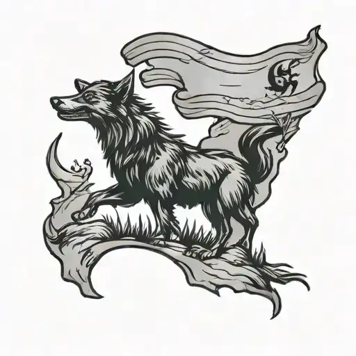 Small South Carolina Flag With Wolf Howling At Moon