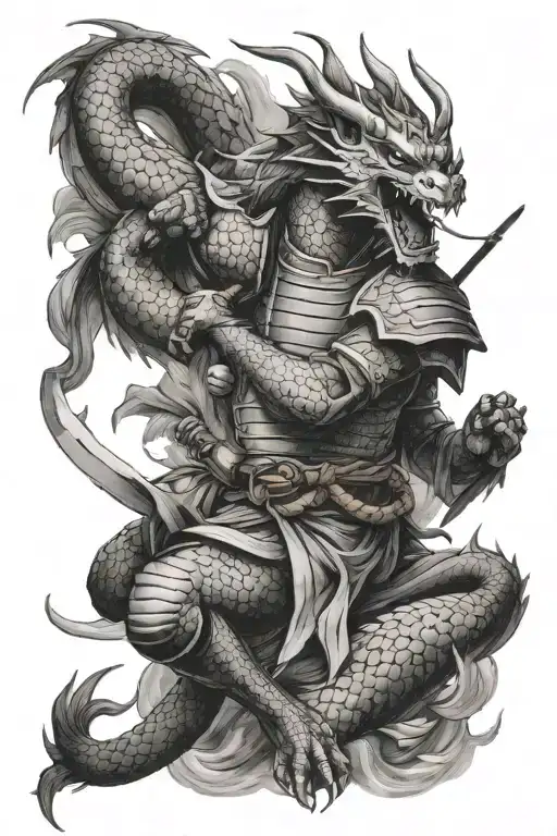 Dragon Fighting Samurai Warrior