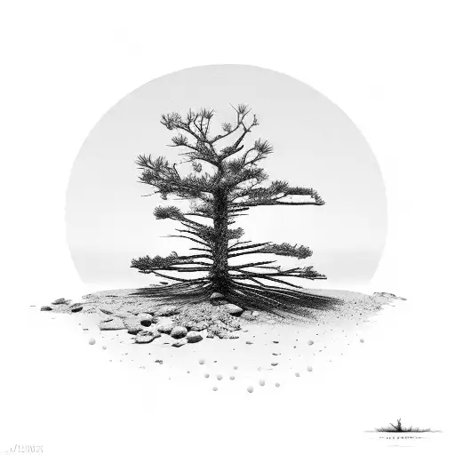 A Florida Beach Scene With A Pine Tree Growing Out Of The Sand