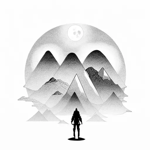 A Moonlit Mountain Landscape With A Lone Wolf Standing On A Peak