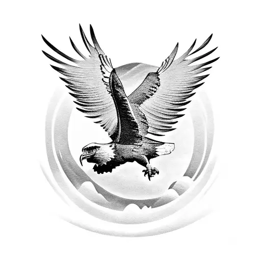 Mountains With Eagle And Moon